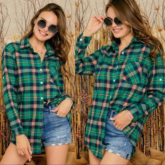 TAKE ME OUTDOORS FLANNEL TOP-GREEN - Picture 2 of 3